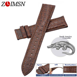 ZLIMSN Handmade manufacture Luxury crocodile leather watch Band 12mm-26mm Round grain stripe Brown Crocodile skin Watchband