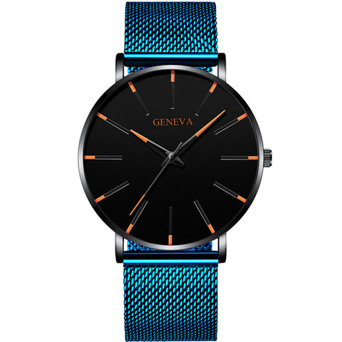 Luxury Fashion Mens Minimalist Watches Ultra Thin black Stainless Steel Mesh Band Watch Men Business Casual Analog Quartz clock