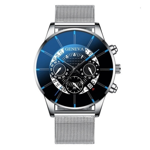 GENEVA Men Watches TOP Brand Luxury Fashion Business Calendar Stainless Steel Quartz Wrist Watch Male Clock relogio masculino