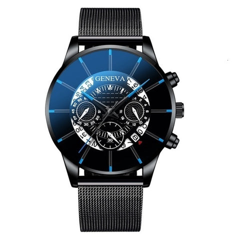 GENEVA Men Watches TOP Brand Luxury Fashion Business Calendar Stainless Steel Quartz Wrist Watch Male Clock relogio masculino