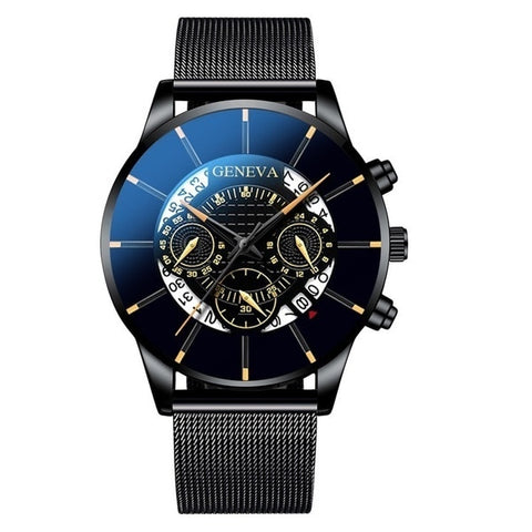 GENEVA TOP Brand Luxury Watch Men Fashion Business Calendar Stainless Steel Quartz Wrist Watch Male Clock relogio masculino