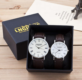 2pcs Fashion Couple High Gloss Glass Leather Belt Watch Set Contains Box reloj parejas pareja couple watch erkek kol saati #A