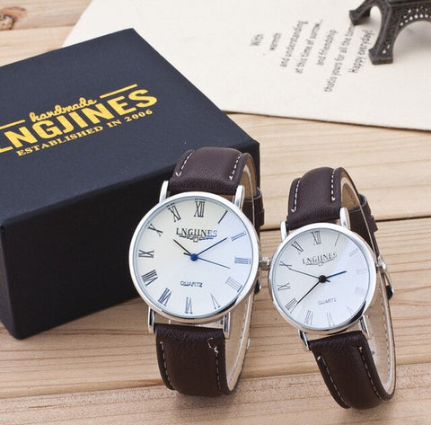 2pcs Fashion Couple High Gloss Glass Leather Belt Watch Set Contains Box reloj parejas pareja couple watch erkek kol saati #A