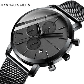 2020 New Black Stainless Steel Mesh Wristwatch High Quality Multi-function Calendar Men's Top Brand Luxury Watches Drop Shipping