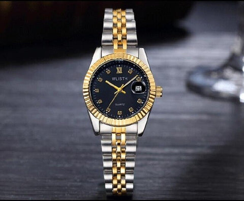 Wlisth Luxury Gold Watch Lady Men Lover Full Stainless Steel Quartz Waterproof Male Wristwatches For Man Analog Auto Date Clock