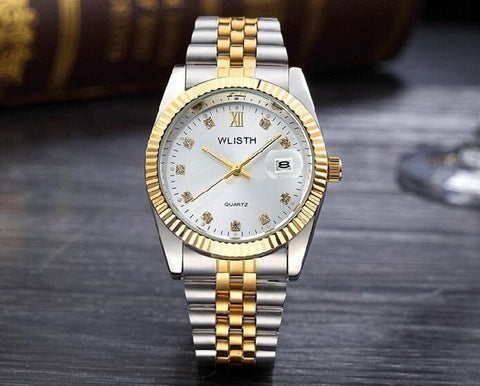 Wlisth Luxury Gold Watch Lady Men Lover Full Stainless Steel Quartz Waterproof Male Wristwatches For Man Analog Auto Date Clock