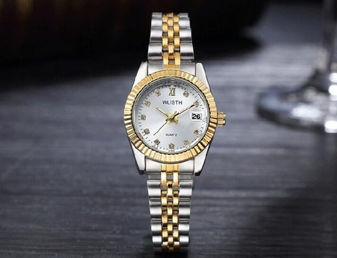 Wlisth Luxury Gold Watch Lady Men Lover Full Stainless Steel Quartz Waterproof Male Wristwatches For Man Analog Auto Date Clock