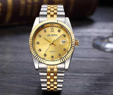 Wlisth Luxury Gold Watch Lady Men Lover Full Stainless Steel Quartz Waterproof Male Wristwatches For Man Analog Auto Date Clock