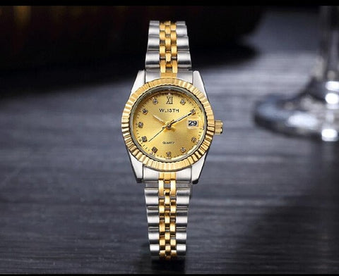 Wlisth Luxury Gold Watch Lady Men Lover Full Stainless Steel Quartz Waterproof Male Wristwatches For Man Analog Auto Date Clock