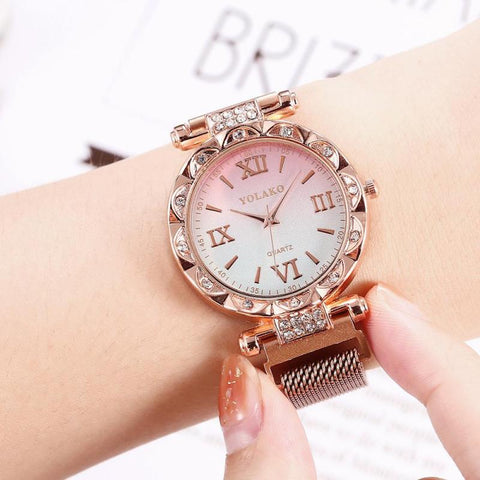 Luxury Starry Sky Women Watches Rose Gold Bracelet Magnetic Mesh Band Rhinestones Quartz Wristwatch Ladies Female Diamond Watch