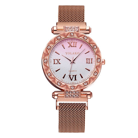 Luxury Starry Sky Women Watches Rose Gold Bracelet Magnetic Mesh Band Rhinestones Quartz Wristwatch Ladies Female Diamond Watch