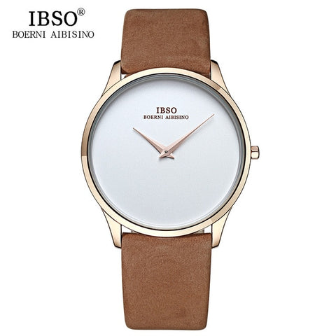 IBSO Men's Quartz Watches 7MM Ultra-thin Dial Genuine Leather Strap Watch Men Simple Black Wristwatch Relogio Masculino