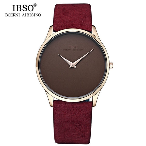 IBSO Men's Quartz Watches 7MM Ultra-thin Dial Genuine Leather Strap Watch Men Simple Black Wristwatch Relogio Masculino