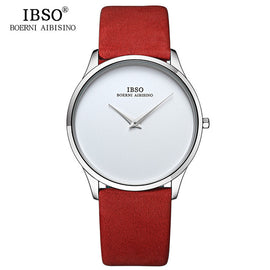 IBSO Men's Quartz Watches 7MM Ultra-thin Dial Genuine Leather Strap Watch Men Simple Black Wristwatch Relogio Masculino