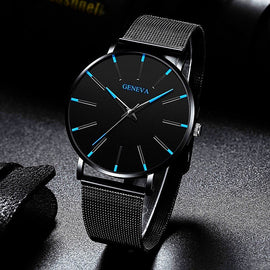 2020 Ultra Thin Watch Men Business Blue Dial Watch Quartz Stainless Steel Strap Band Simple WristWatch Male Clock Free Shipping