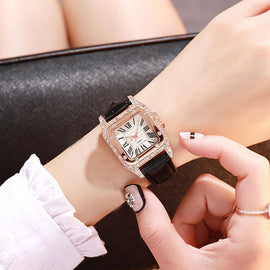 Women diamond Watch starry Luxury Bracelet set Watches Ladies Casual Leather Band Quartz Wristwatch Female Clock zegarek damski