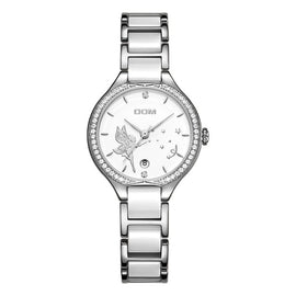 DOM Women Watches Fashion Ceramics Watchband Diamond Wrist Watch Top Luxury Brand Dress Ladies Geneva Quartz Clock G-1271G-7M2