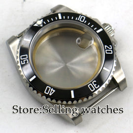 40mm parnis Sapphire Glass  black Ceramic Bezel Steel Watch Case fit 2824 2836 movement