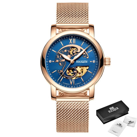 HAIQIN 2019 Fashion Gold mechanical women watch WoMens watches Top brand luxury Clock Ladies WristWatch Lady Relogio Feminino