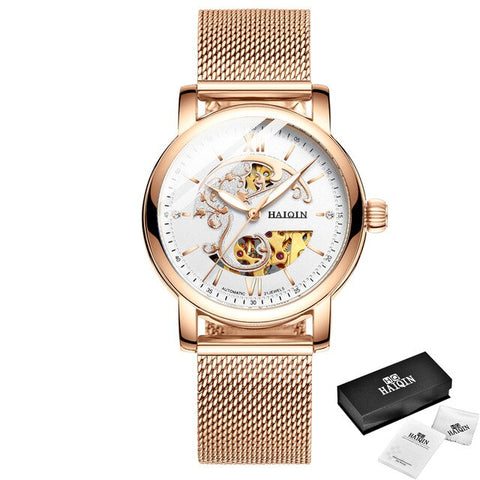 HAIQIN 2019 Fashion Gold mechanical women watch WoMens watches Top brand luxury Clock Ladies WristWatch Lady Relogio Feminino