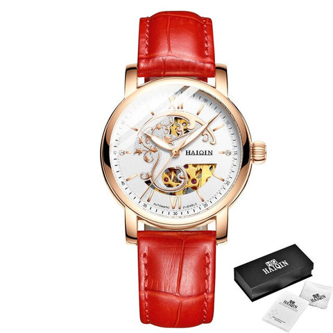 HAIQIN 2019 Fashion Gold mechanical women watch WoMens watches Top brand luxury Clock Ladies WristWatch Lady Relogio Feminino