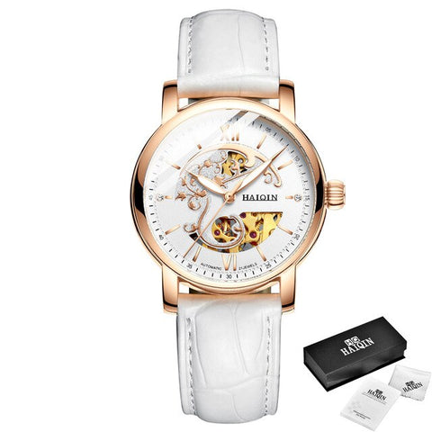 HAIQIN 2019 Fashion Gold mechanical women watch WoMens watches Top brand luxury Clock Ladies WristWatch Lady Relogio Feminino