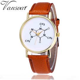 Vansvar Brand Fashion Chemistry Caffeine Molecules Watch Unique Women Wrist Watches Leather Quarzt Watches Relogio Feminino V22