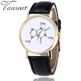 Vansvar Brand Fashion Chemistry Caffeine Molecules Watch Unique Women Wrist Watches Leather Quarzt Watches Relogio Feminino V22