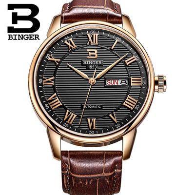 Switzerland Binger Women's watches luxury relogio feminino ultrathin quartz Auto Date leather strap Wristwatches B3037G-2