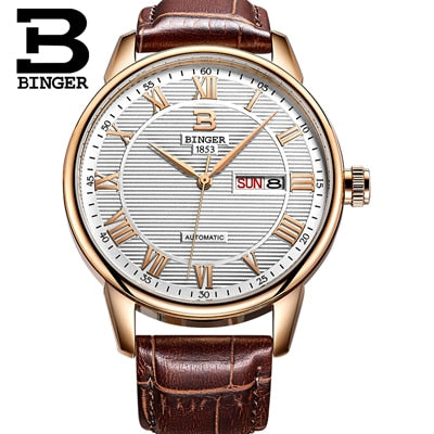 Switzerland Binger Women's watches luxury relogio feminino ultrathin quartz Auto Date leather strap Wristwatches B3037G-2