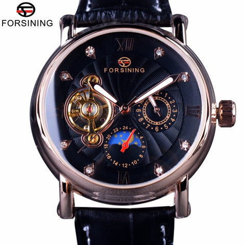 Forsining Fashion Luxury Luminous Hands Rose Golden Men Watches Top Brand Tourbillion Diamond Display Automatic Mechanical Watch