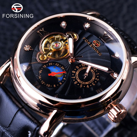 Forsining Fashion Luxury Luminous Hands Rose Golden Men Watches Top Brand Tourbillion Diamond Display Automatic Mechanical Watch