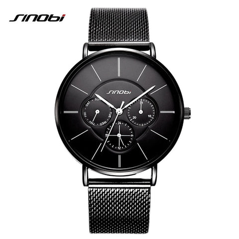 SINOBI Multifunction Fashion Black Women Watch 2018 Week Display Ultra Quartz Watch Woman Dress Lady Watch Jewelry Montre Femme