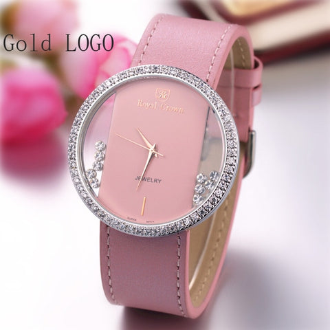 Luxury Rhinestones Clear Women's Watch Japan Quartz Hours Fine Fashion Leather Bracelet Girl's Birthday Gift Royal Crown