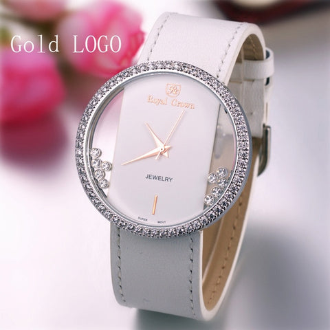 Luxury Rhinestones Clear Women's Watch Japan Quartz Hours Fine Fashion Leather Bracelet Girl's Birthday Gift Royal Crown