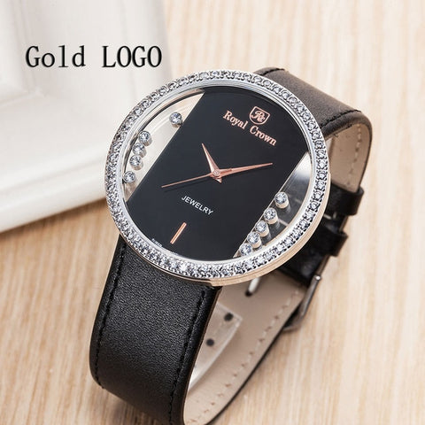 Luxury Rhinestones Clear Women's Watch Japan Quartz Hours Fine Fashion Leather Bracelet Girl's Birthday Gift Royal Crown