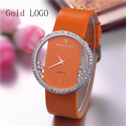 Luxury Rhinestones Clear Women's Watch Japan Quartz Hours Fine Fashion Leather Bracelet Girl's Birthday Gift Royal Crown