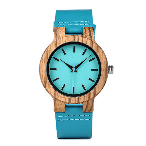 BOBO BIRD Classic Zebra Wood Watch For Men Women Indigo Blue Design Quartz Watch Two Optiom Case Size 33mm and 45mm