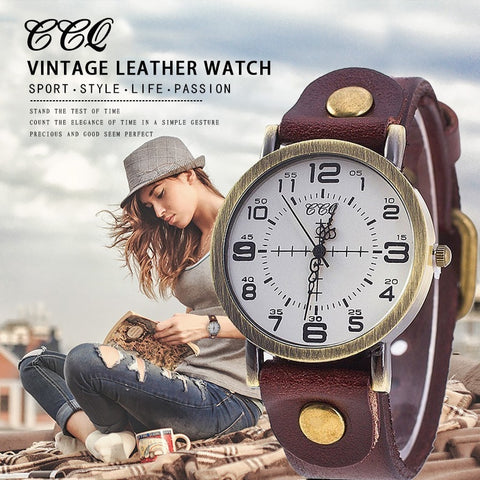 CCQ Vintage Cow Leather Bracelet Watch Women Wrist Watches Casual Luxury Quartz Watch Relogio Feminino Hot Selling