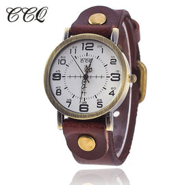 CCQ Vintage Cow Leather Bracelet Watch Women Wrist Watches Casual Luxury Quartz Watch Relogio Feminino Hot Selling