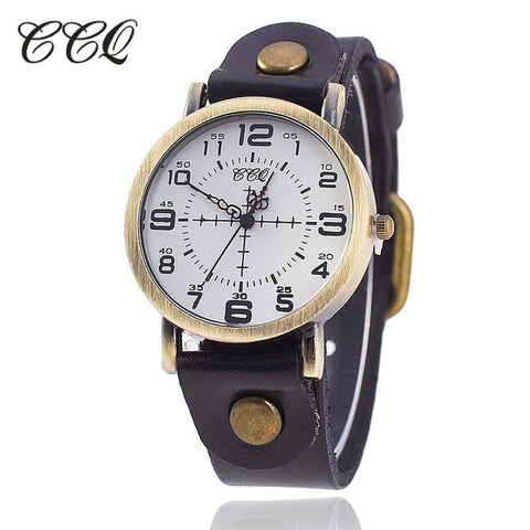 CCQ Vintage Cow Leather Bracelet Watch Women Wrist Watches Casual Luxury Quartz Watch Relogio Feminino Hot Selling