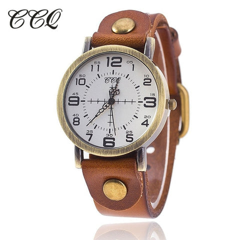 CCQ Vintage Cow Leather Bracelet Watch Women Wrist Watches Casual Luxury Quartz Watch Relogio Feminino Hot Selling