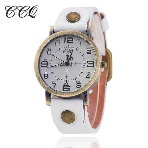 CCQ Vintage Cow Leather Bracelet Watch Women Wrist Watches Casual Luxury Quartz Watch Relogio Feminino Hot Selling