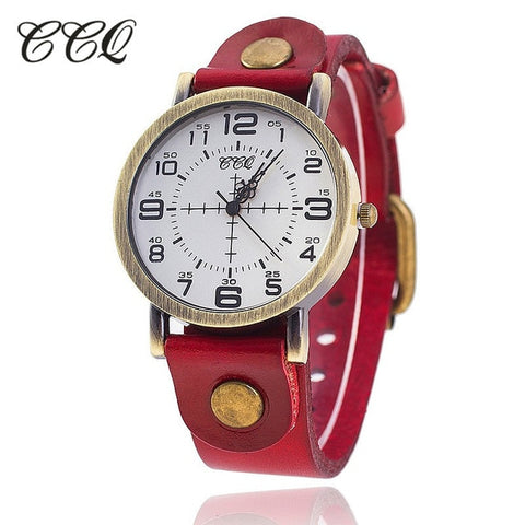 CCQ Vintage Cow Leather Bracelet Watch Women Wrist Watches Casual Luxury Quartz Watch Relogio Feminino Hot Selling