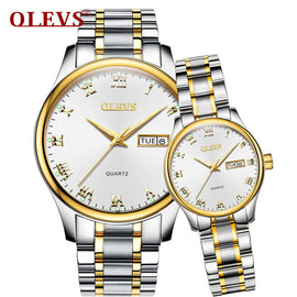 OLEVS 2018 Luxury Brand Lover Watch Women Waterproof Couples Watches Female Wristwatches Quartz Men Stainless Steel Watch 1Pair