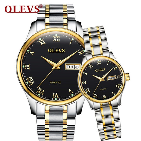 OLEVS 2018 Luxury Brand Lover Watch Women Waterproof Couples Watches Female Wristwatches Quartz Men Stainless Steel Watch 1Pair