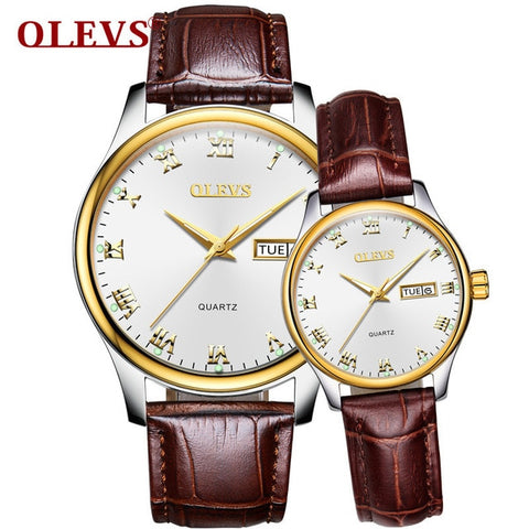 OLEVS 2018 Luxury Brand Lover Watch Women Waterproof Couples Watches Female Wristwatches Quartz Men Stainless Steel Watch 1Pair