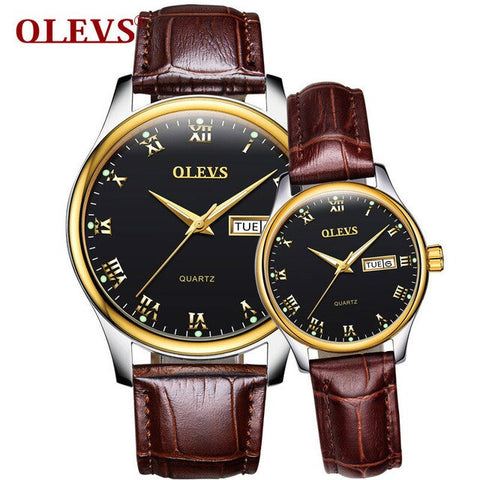 OLEVS 2018 Luxury Brand Lover Watch Women Waterproof Couples Watches Female Wristwatches Quartz Men Stainless Steel Watch 1Pair