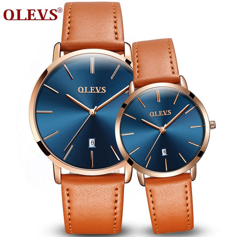 OLEVS Brand Luxury Leather Couple Watch Waterproof Sport Women Quartz Watch Automatic Calendar 1PCS Price kol saati lovers' gift