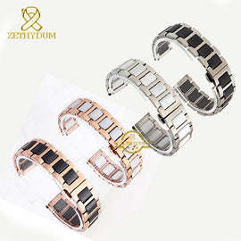 Ceramic bracelet in stainless steel watchband watch strap women man wristwatches band 12 14 16 18 20 22mm white Butterfly buckle